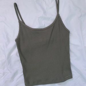 Olive Ribbed Basic Tank Top Spaghetti Strap